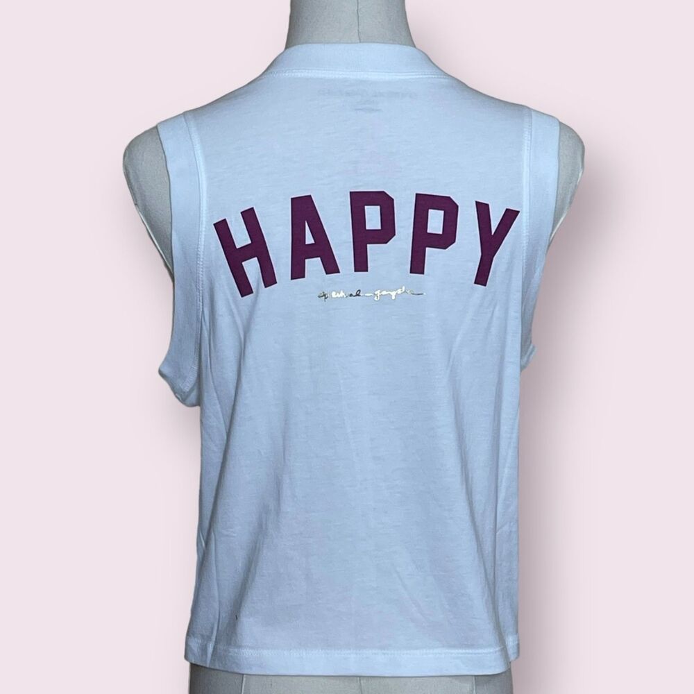 Spiritual Gangster NWT Happy Box Crop Tank Top White Size M Heart Sleeveless - Picture 2 of 6